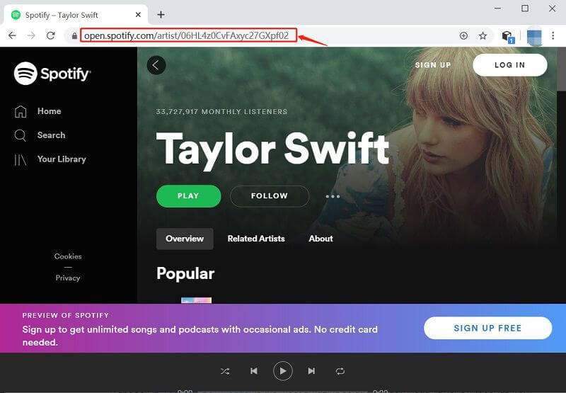 copy the Spotify music link